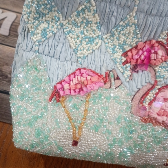 Viral Flamingo Beaded Bag With Bamboo Handle - Picture 4 of 9